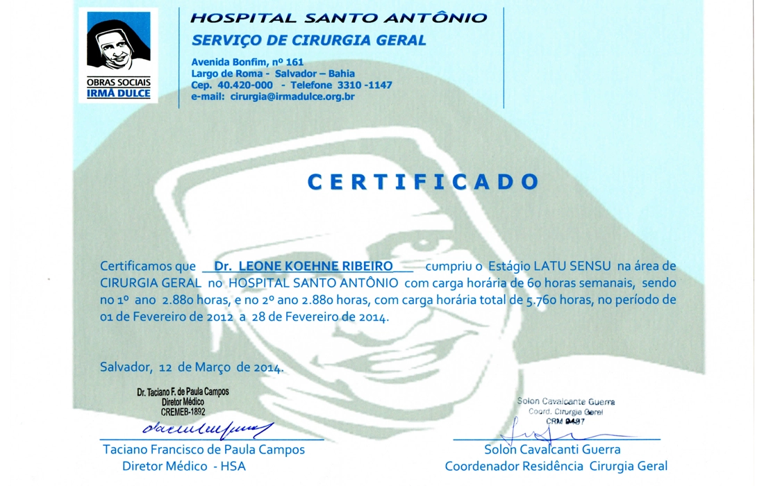 Certificado da Residência de Cirurgia Geral pela OSID